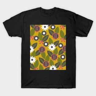 Mustard floral garden with leaves T-Shirt